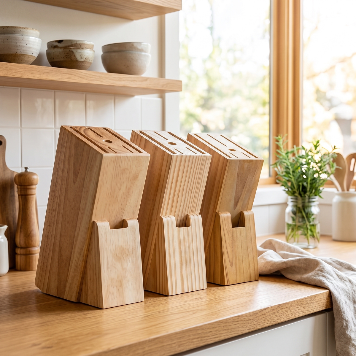 Solid Wood Knife Block – kitchen storage photo 1