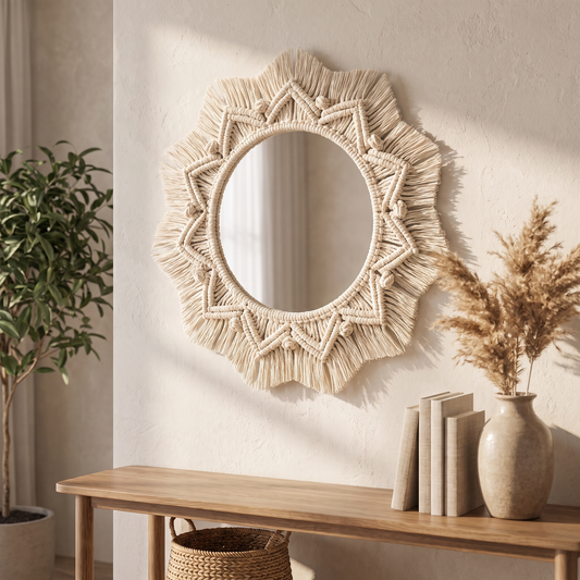 Macrame Round Wall Mirror – wall mirror photo 1