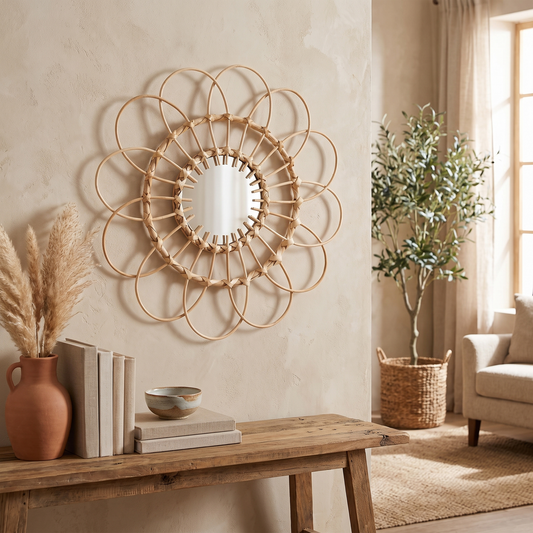Hand Woven Rattan Round Mirror – wall mirror photo 1