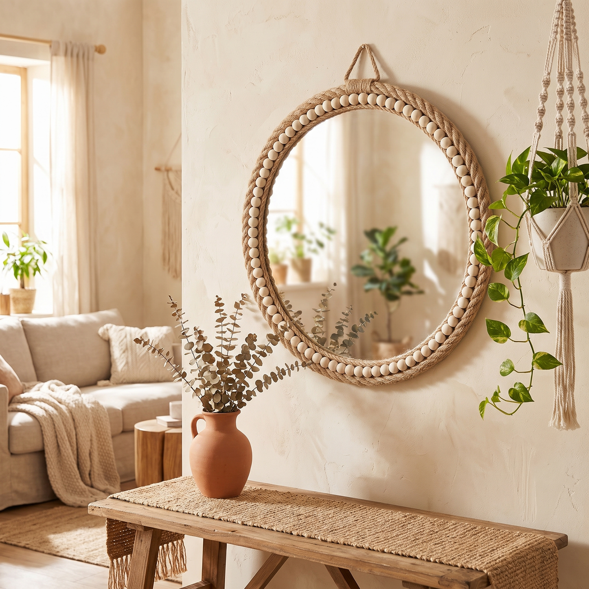 Raffia Woven Hanging Mirror – wall mirror photo 1