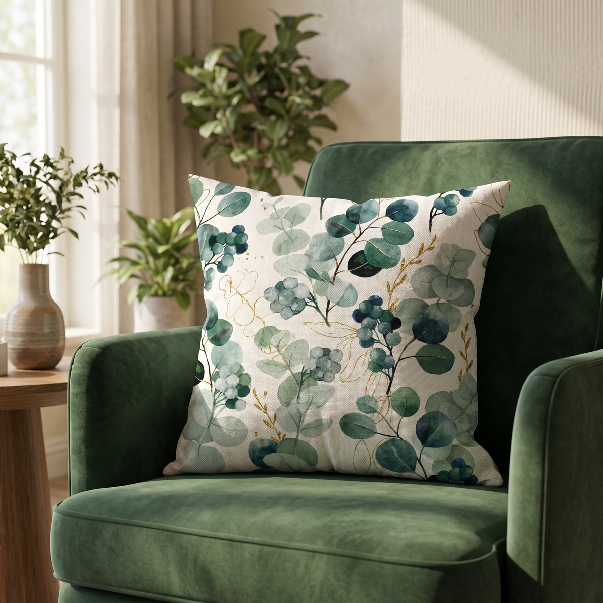 Watercolor Eucalyptus Linen Cushion Cover – cushion cover photo 1