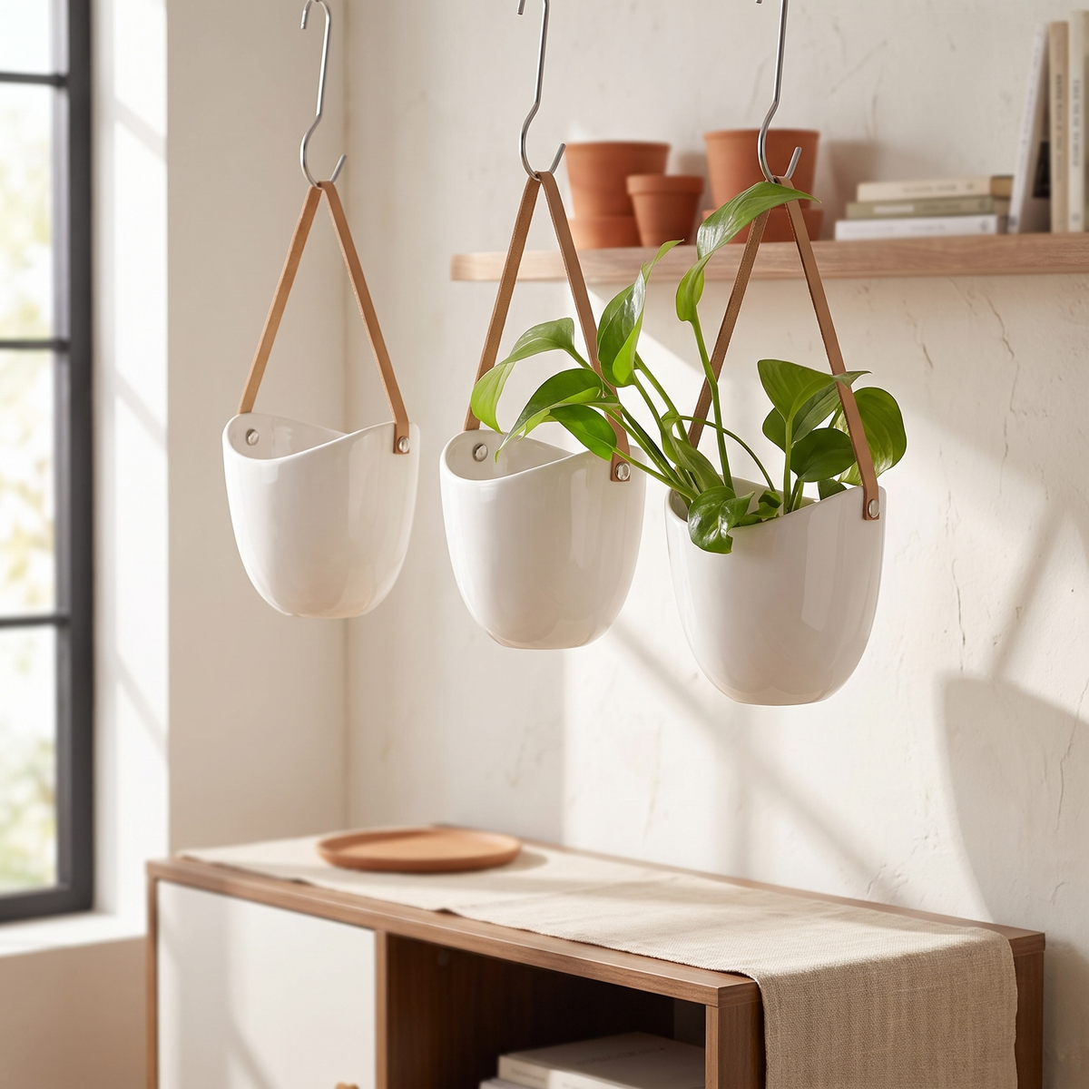 White Ceramic Hanging Wall Planter – planter photo 1