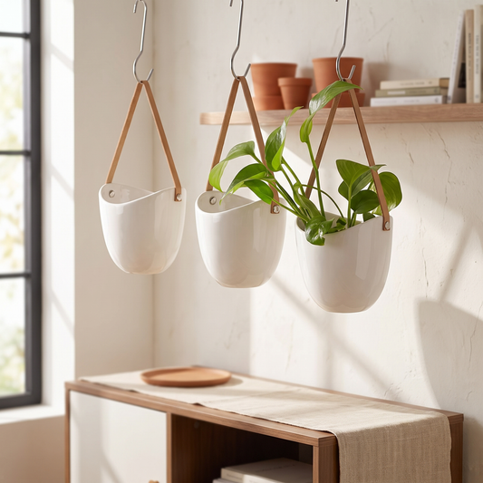 White Ceramic Hanging Wall Planter – planter photo 1