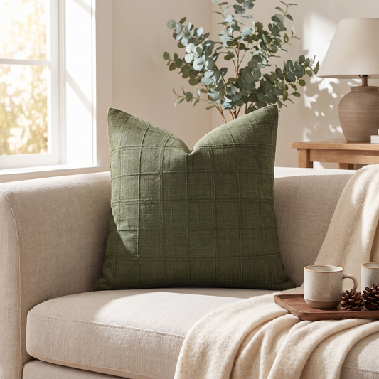 Checked Cotton Linen Cushion Cover – cushion cover photo 1