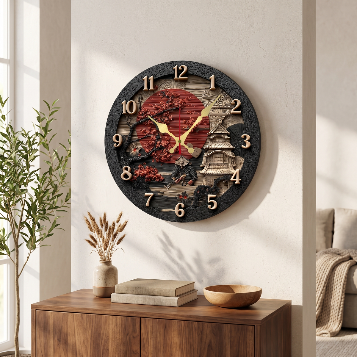 Samurai Wooden Silent Wall Clock – wall clock photo 1