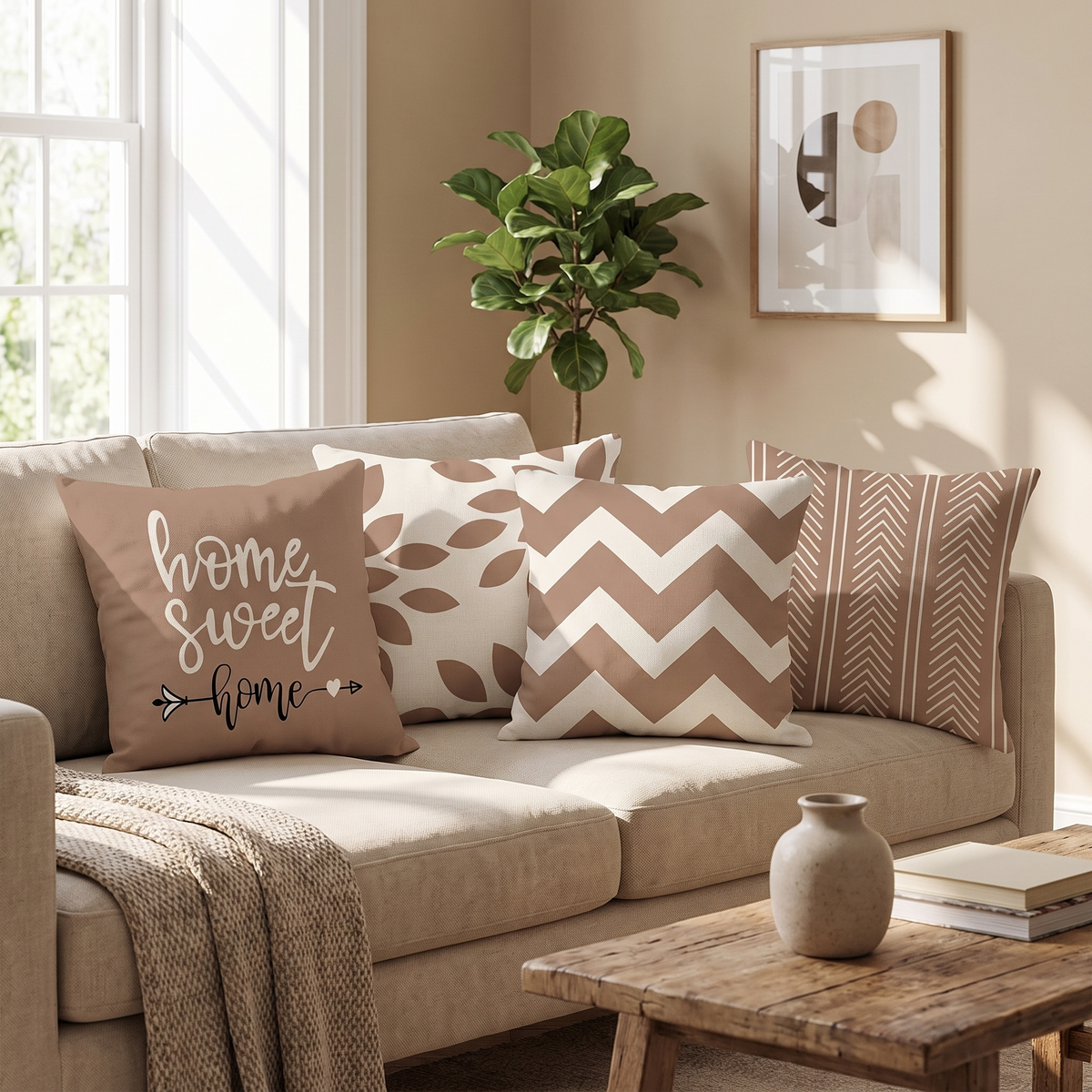 Brown Linen Geometric Cushion Cover – cushion cover photo 1