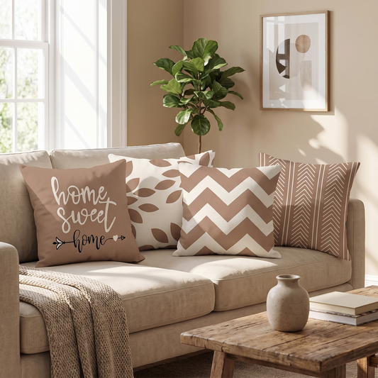 Brown Linen Geometric Cushion Cover – cushion cover photo 1