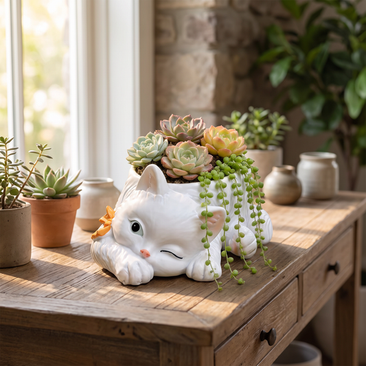 Winking Cat Bow Tie Planter – planter photo 1