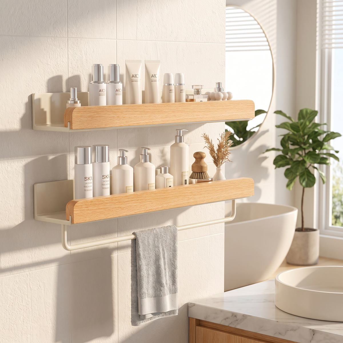 Wood & Aluminum Bathroom Shelf – wall shelf photo 1