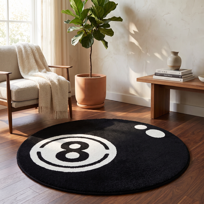 Black Eight Ball Round Rug – rug photo 1