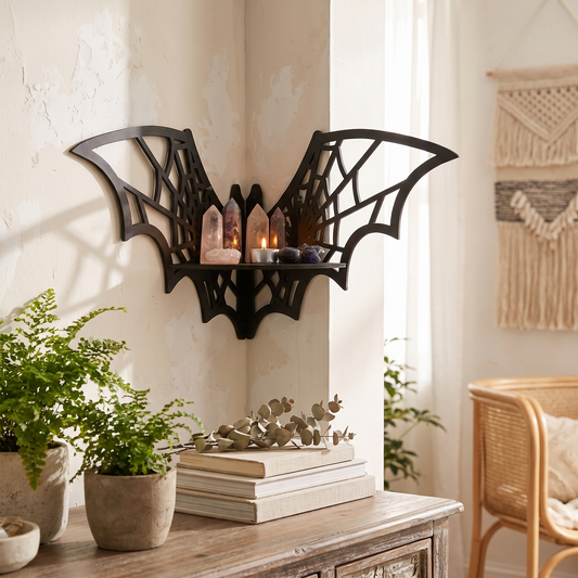 Gothic Bat Wooden Corner Shelf – wall shelf photo 1