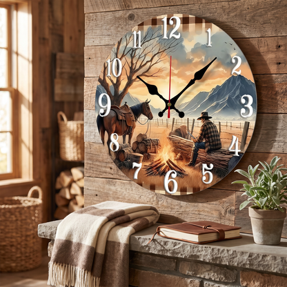 Cowboy and Horse Wooden Wall Clock – wall clock photo 1