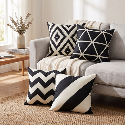 Black Geometric Linen Cushion Cover – cushion cover photo 1
