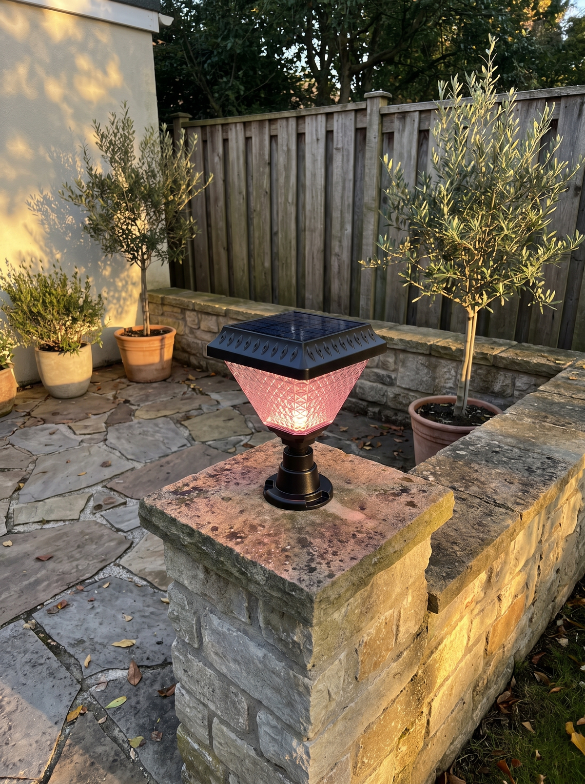Solar Color Changing Post Light: Charges itself all day