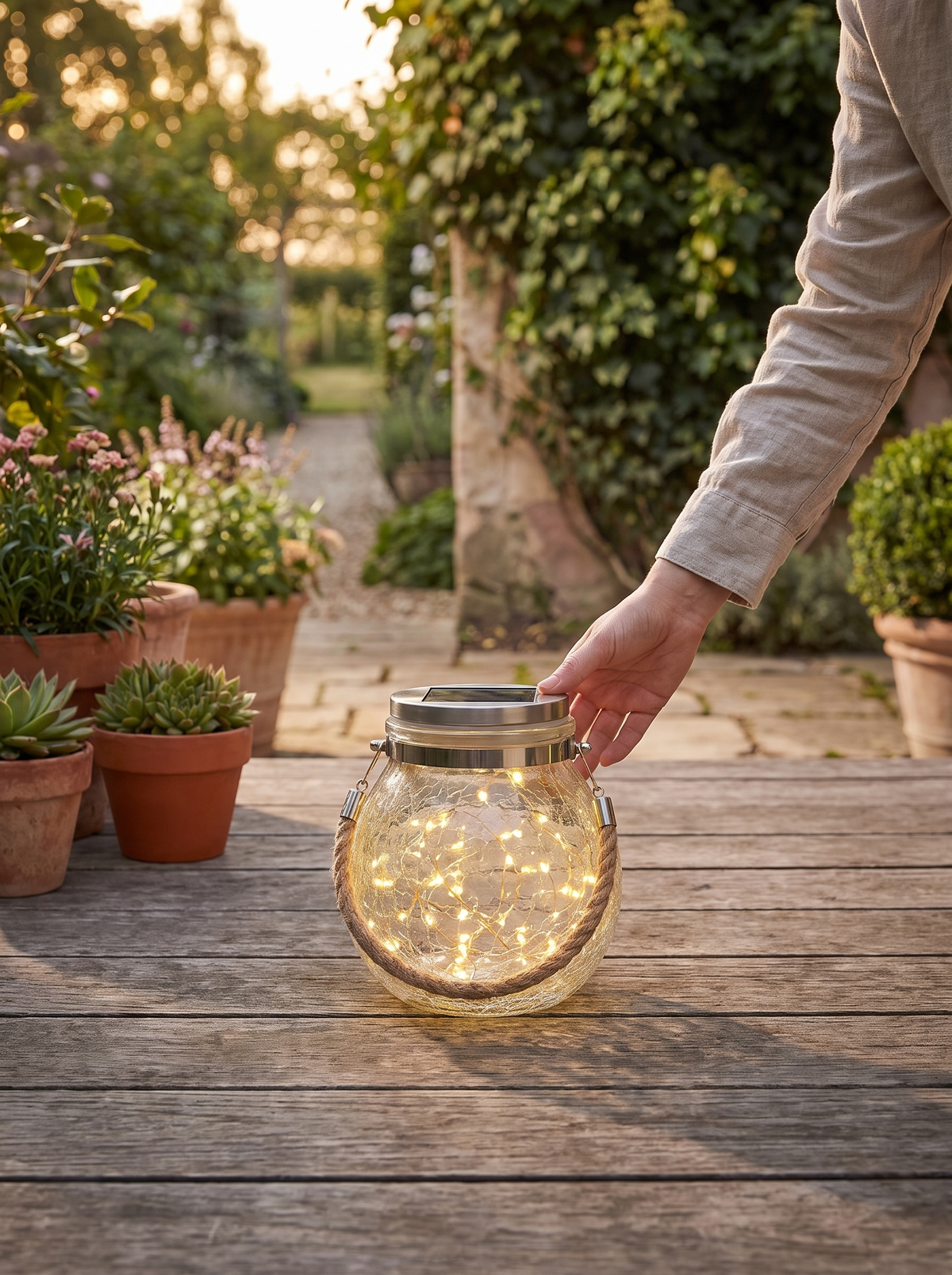 Solar Crackle Glass Jar Lantern: Sun In, Light Out