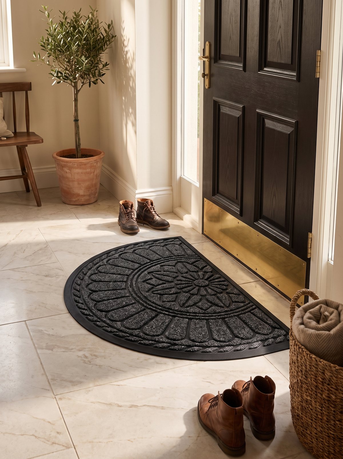 Embossed Half Round Doormat: Four finishes, three sizes