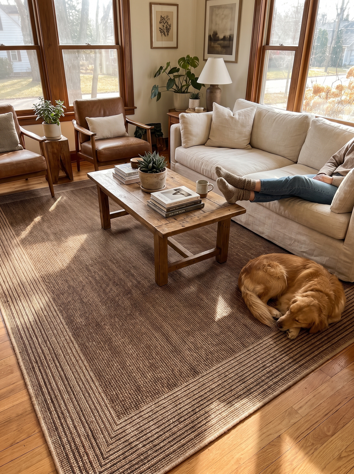 Bordered Area Rug: Pale or dark, your call