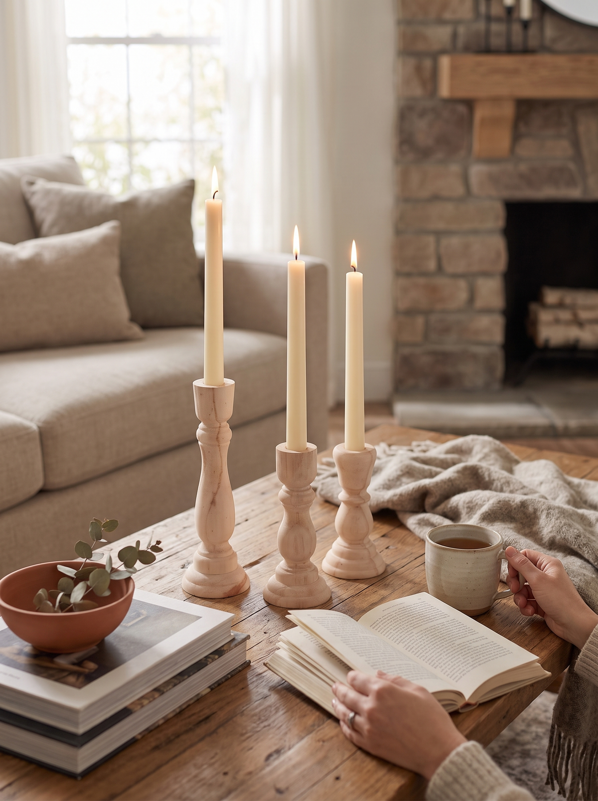 Unfinished Turned Candlestick: Real Wood, Left Raw