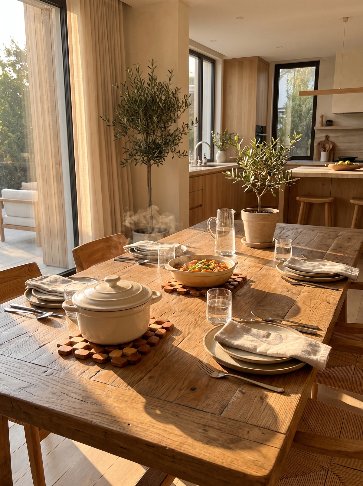 Bamboo Trivet Mat: Natural on a laid table