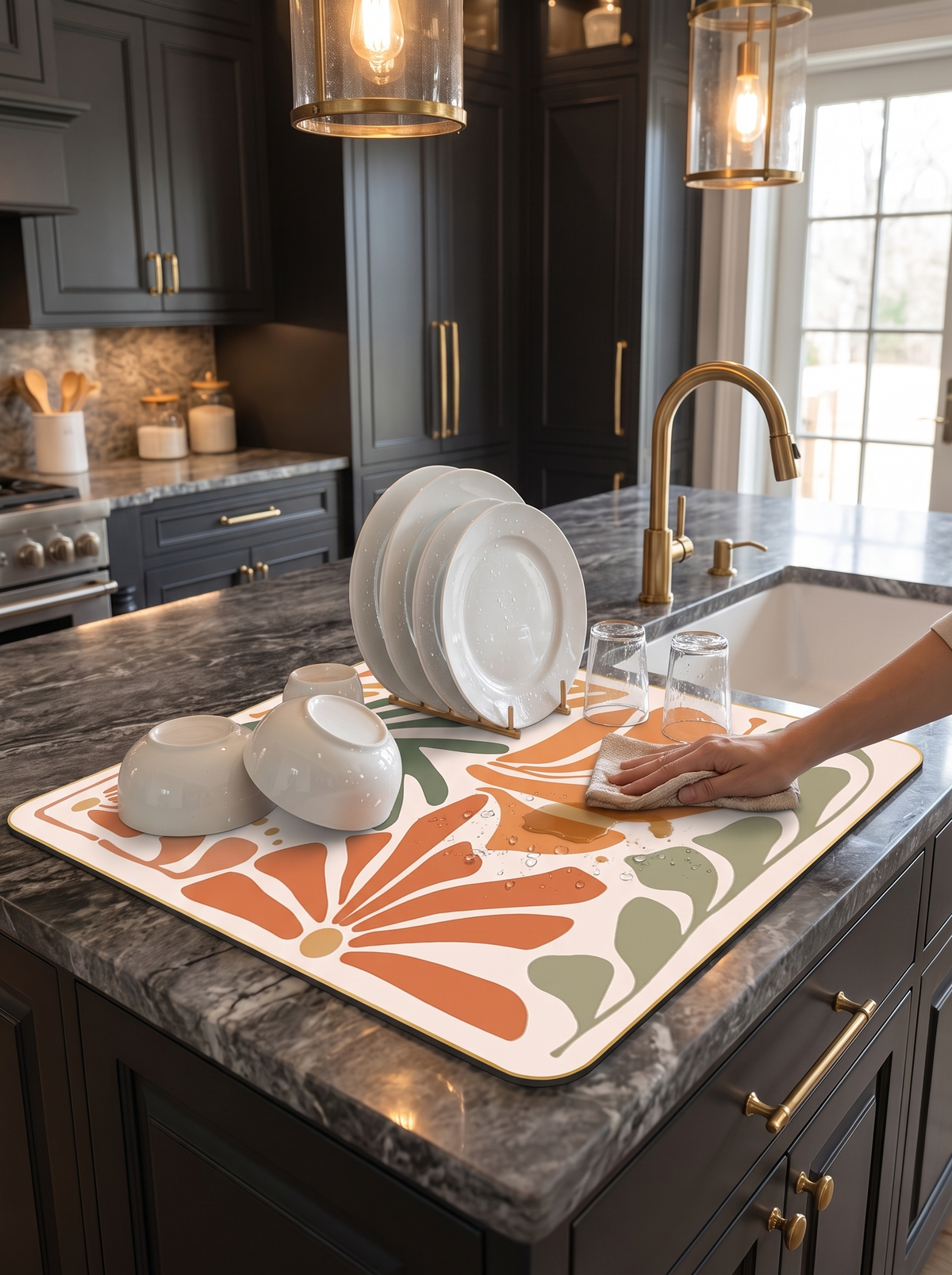 Printed Dish Drying Mat: Wipes clean, stays put