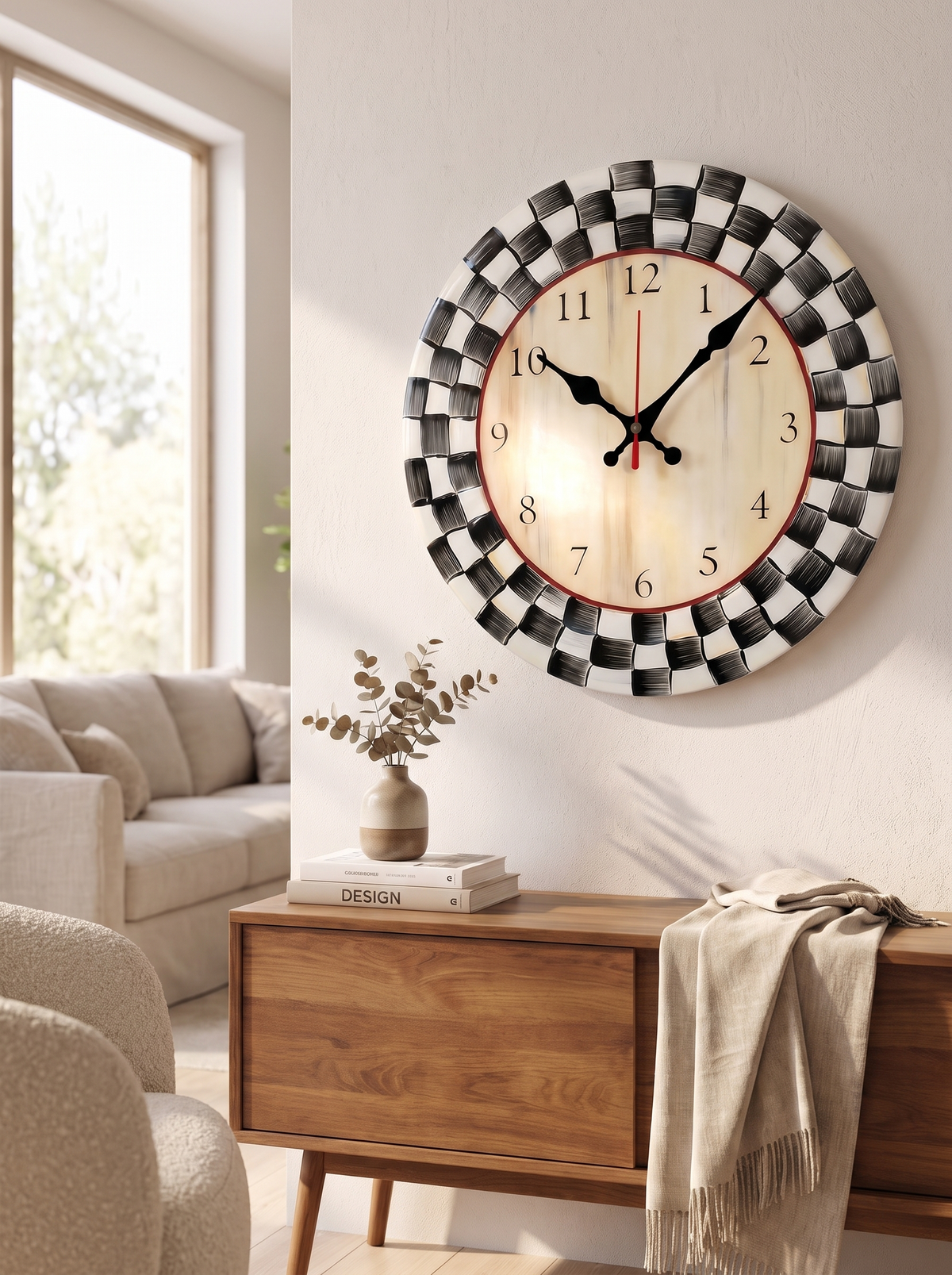 Black & White Grid Wall Clock: Graphic And Confident