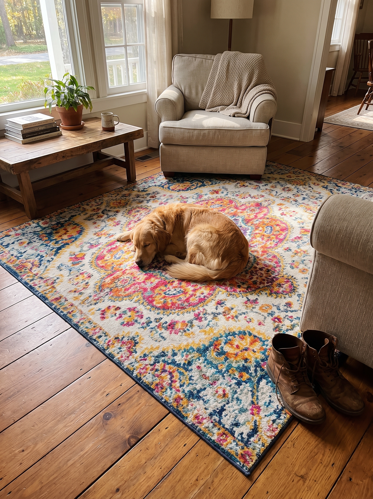 Bohemian Crystal Velvet Rug: Folk Pattern, Easy Living
