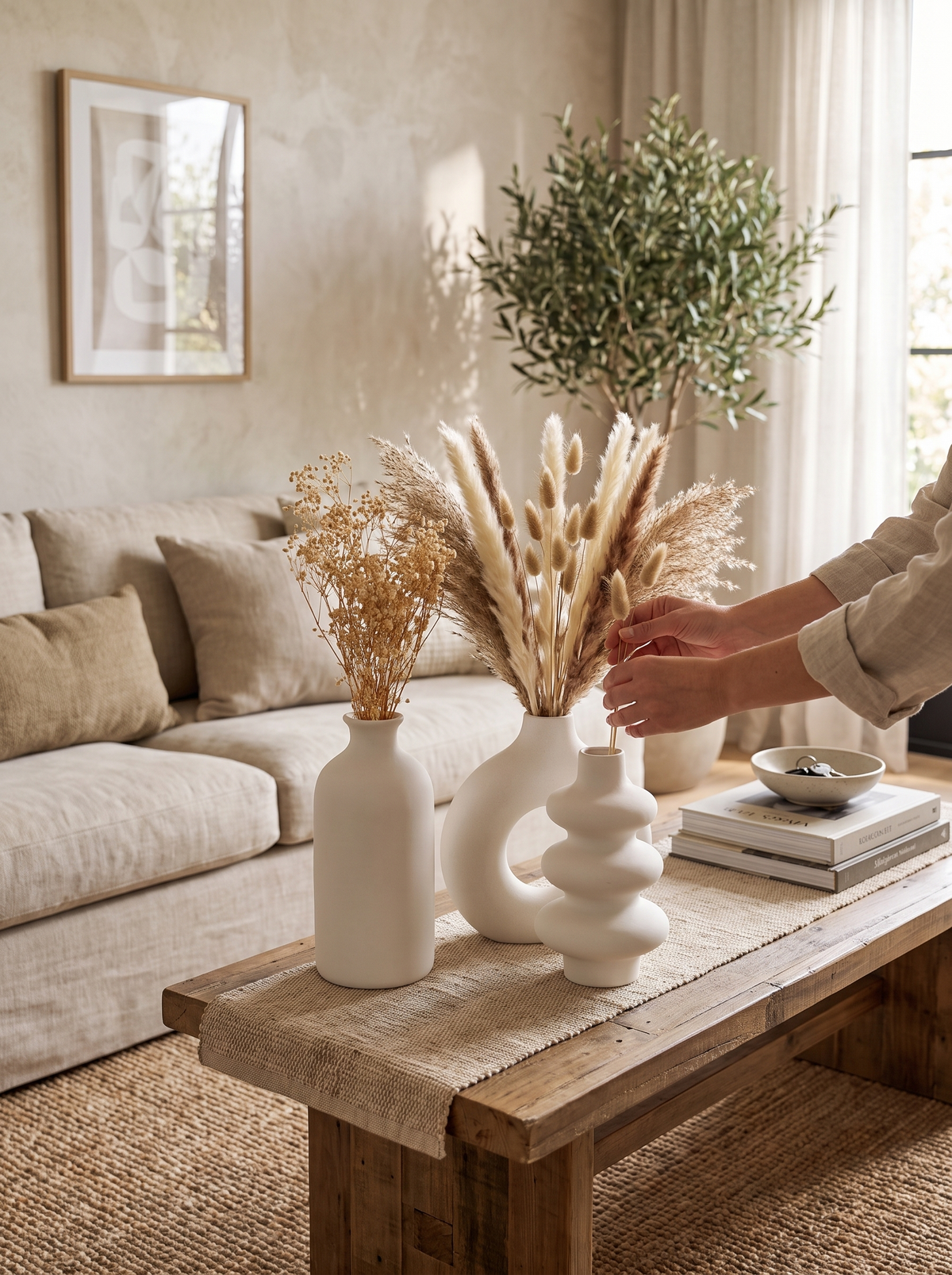White Ceramic Vase Set of 3: Hand Thrown Feel
