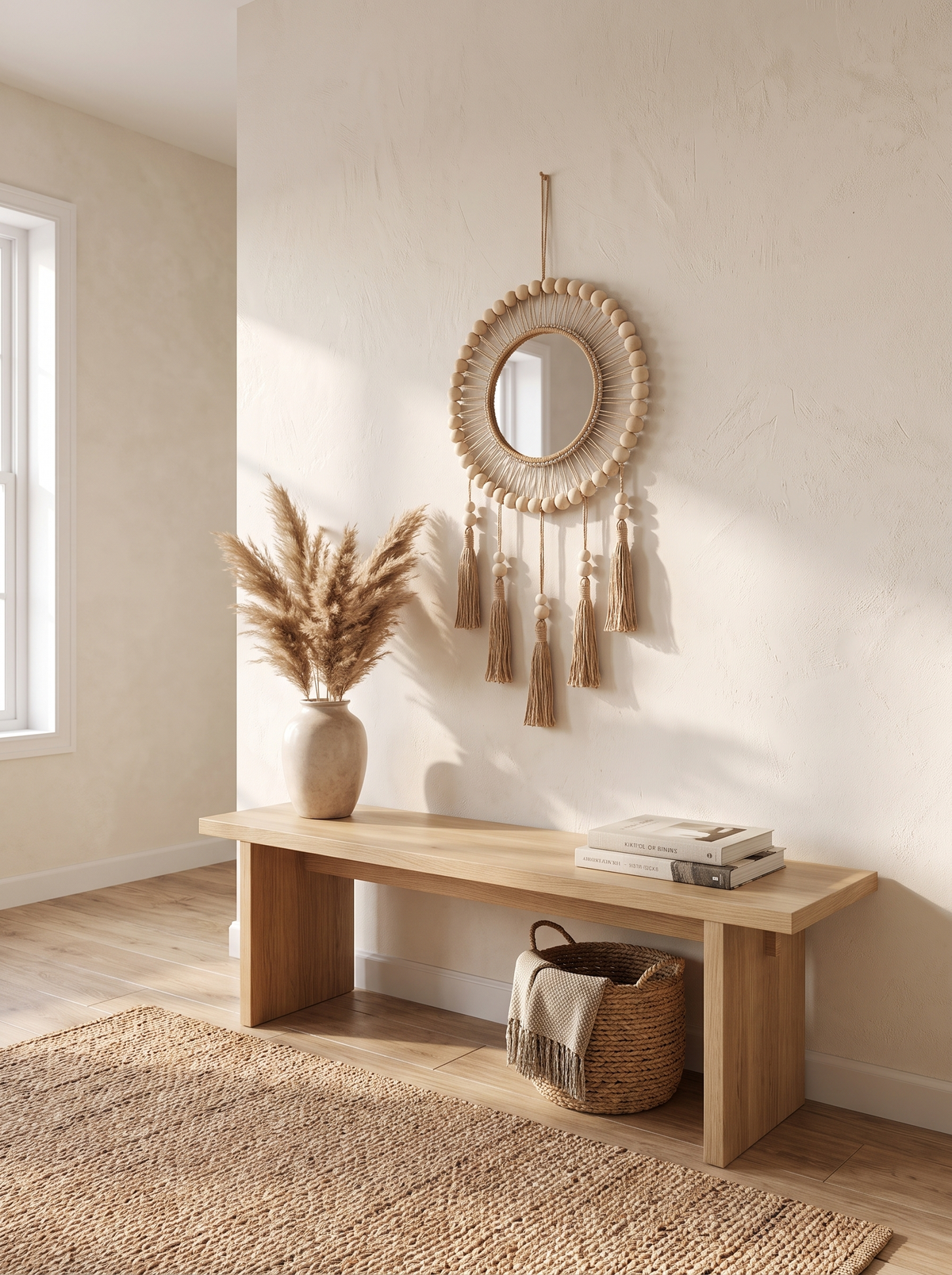 Wooden Bead Wall Mirror: Softens A Wall Of Rectangles