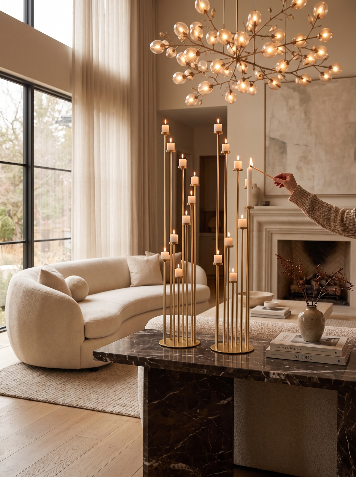 Tall 9 Arm Candelabra Pair: Light Held High