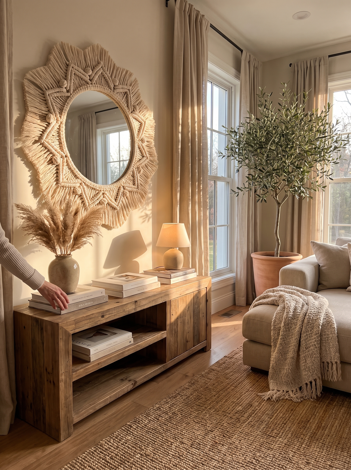 Macrame Round Wall Mirror: Texture Around Glass