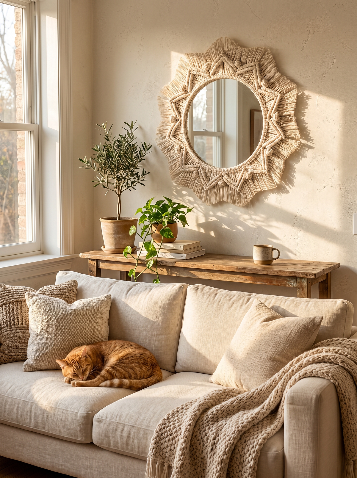 Macrame Round Wall Mirror: Tied By Hand