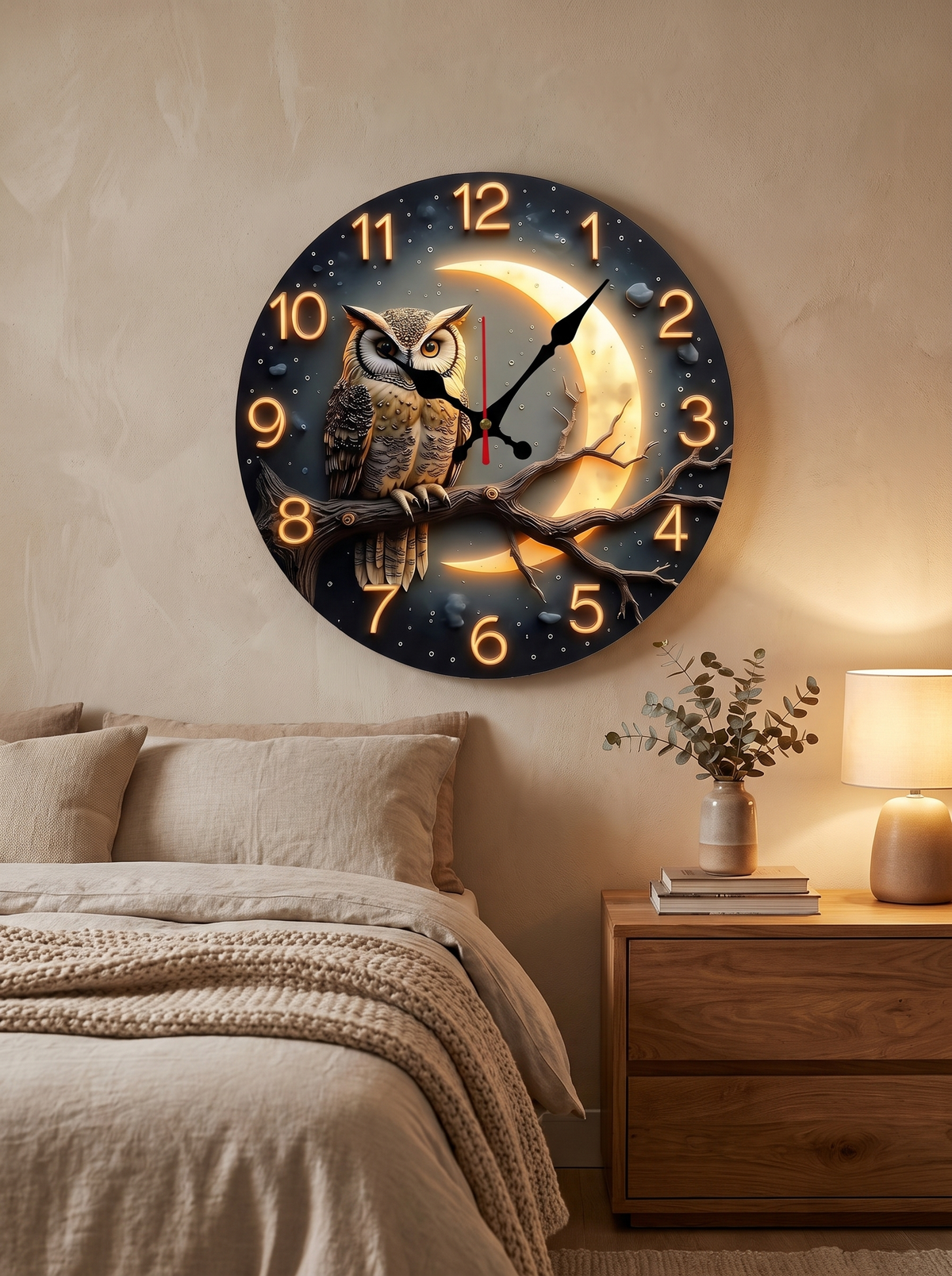 Moonlight Wooden Wall Clock: Silent By The Bed