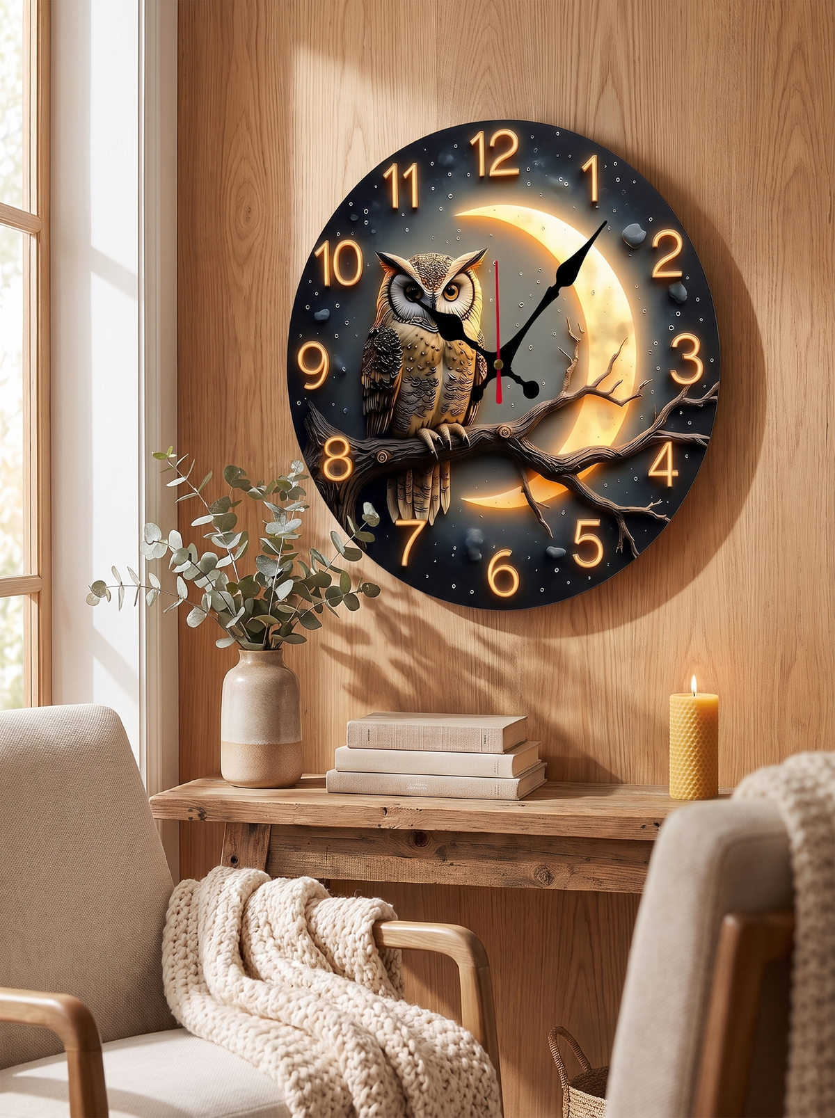 Moonlight Wooden Wall Clock: A Low Moon On The Wall