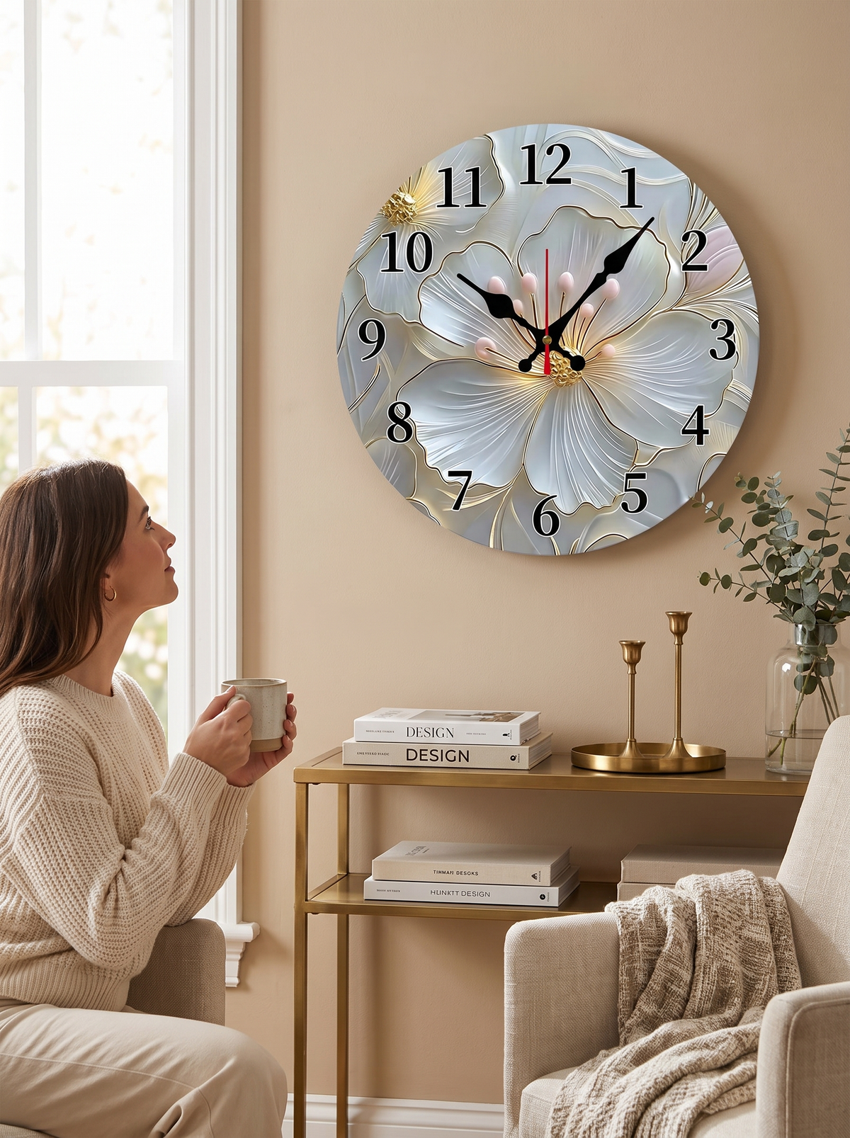 Gold Floral Wooden Wall Clock: Ties Into Your Brass