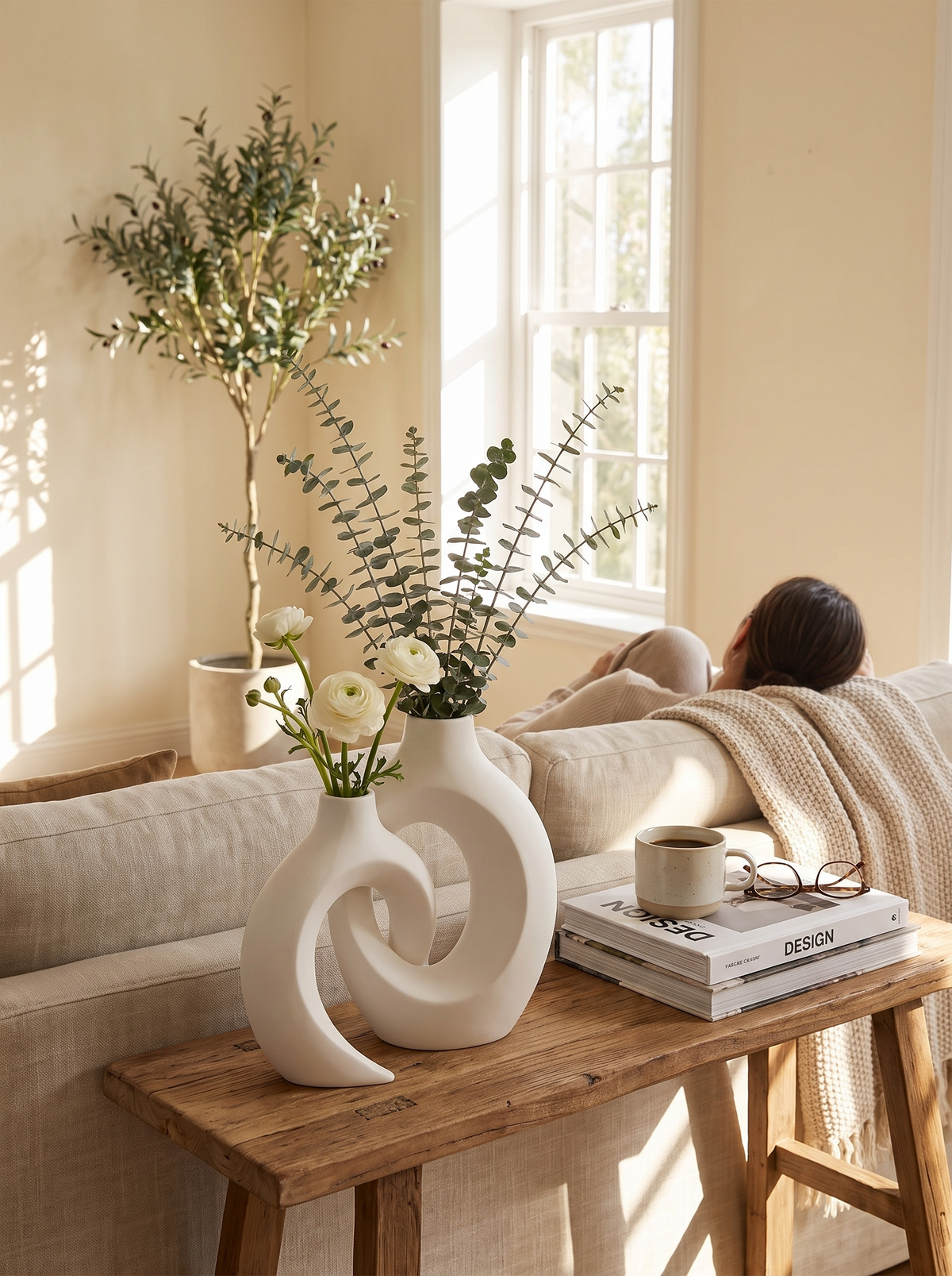 Hollow Ceramic Vase Set of 2: Two Heights, One Pair