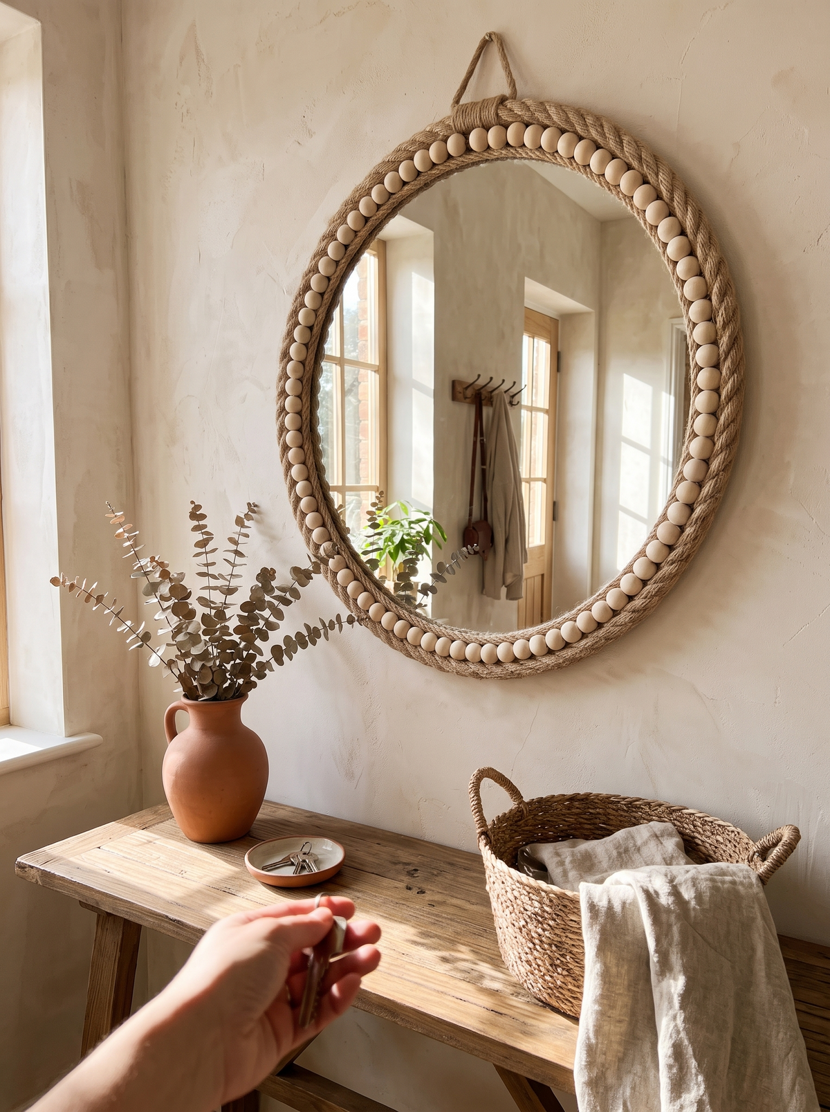 Raffia Woven Hanging Mirror: Warmth Without Weight