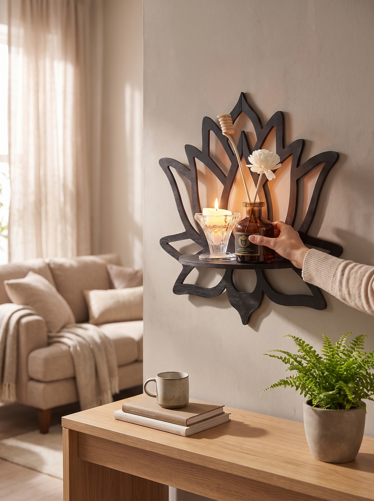 Wooden Lotus Cutout Wall Shelf: A Lotus On The Wall