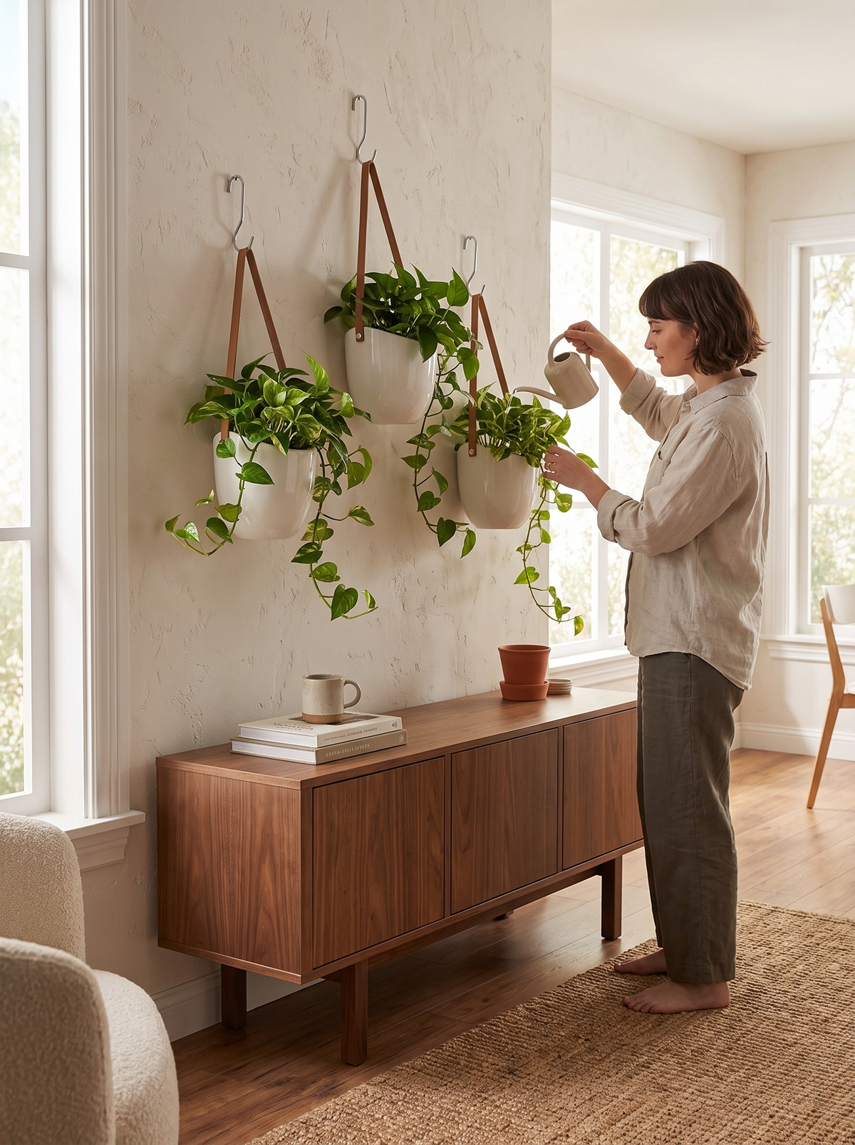 White Ceramic Hanging Wall Planter: Made for Small Spaces