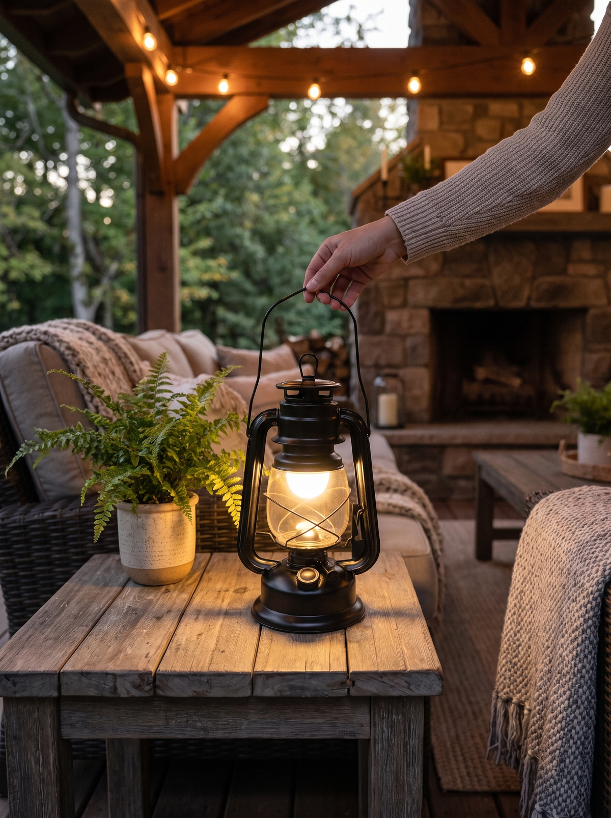 Rustic Black Lantern Wall Sconce: Indoors or Under Cover