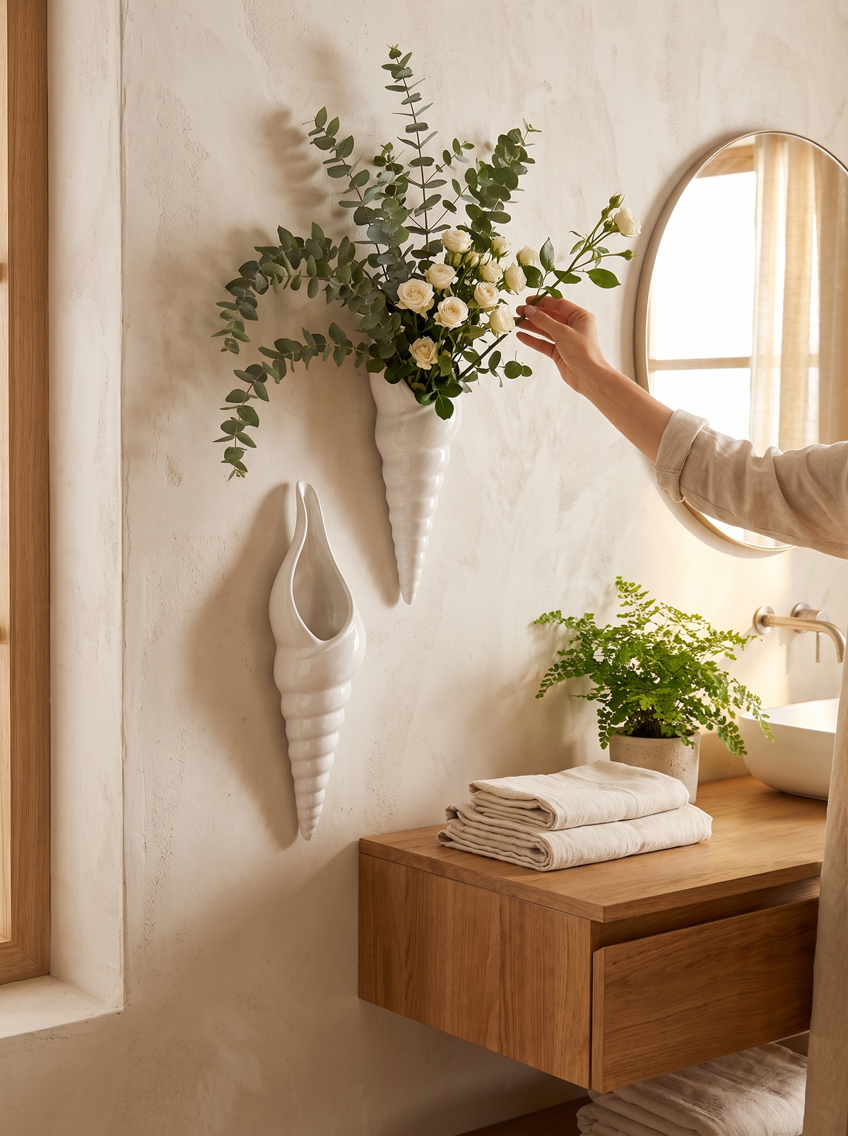 White Ceramic Conch Shell Wall Vase: Fill It Or Leave It