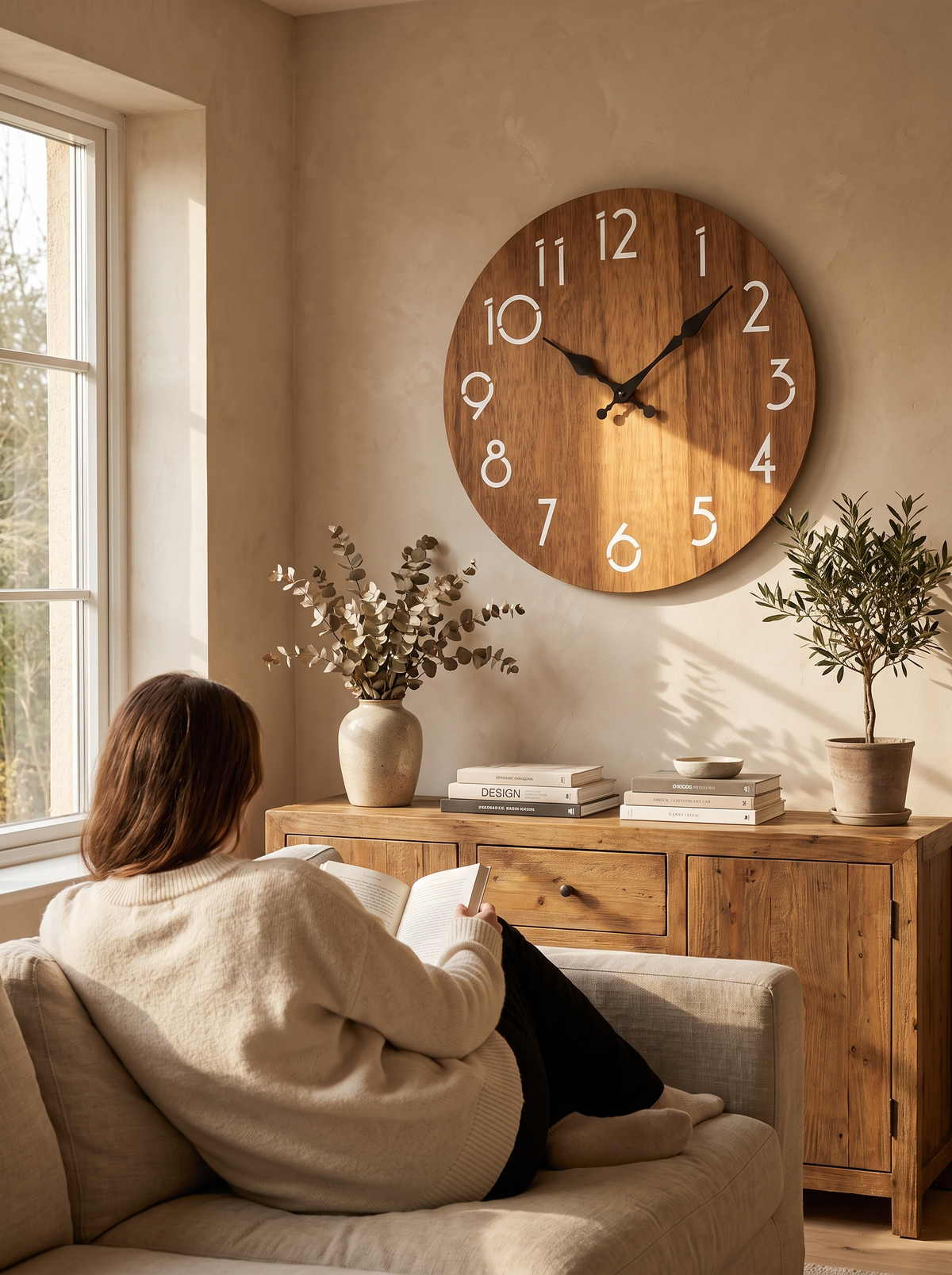 Minimalist Wooden Wall Clock: Wood Grain Calm