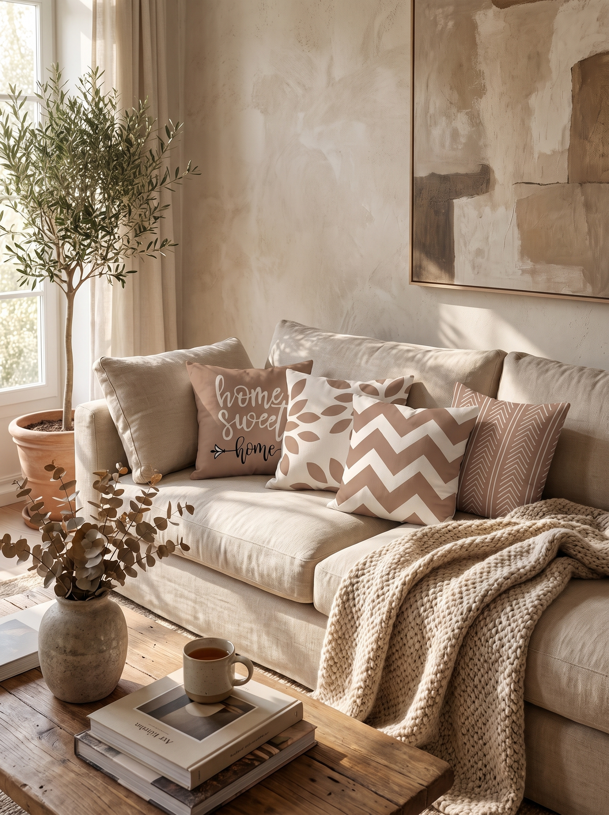 Brown Linen Geometric Cushion Cover: Earthy Layers