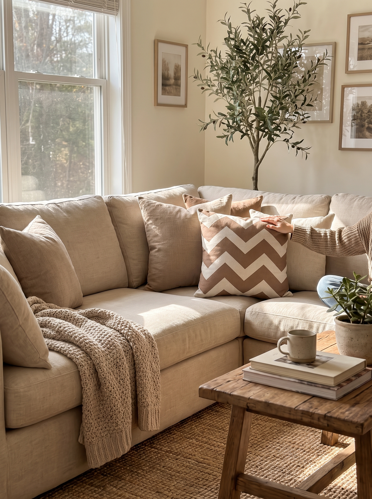 Brown Linen Geometric Cushion Cover: Feels Natural