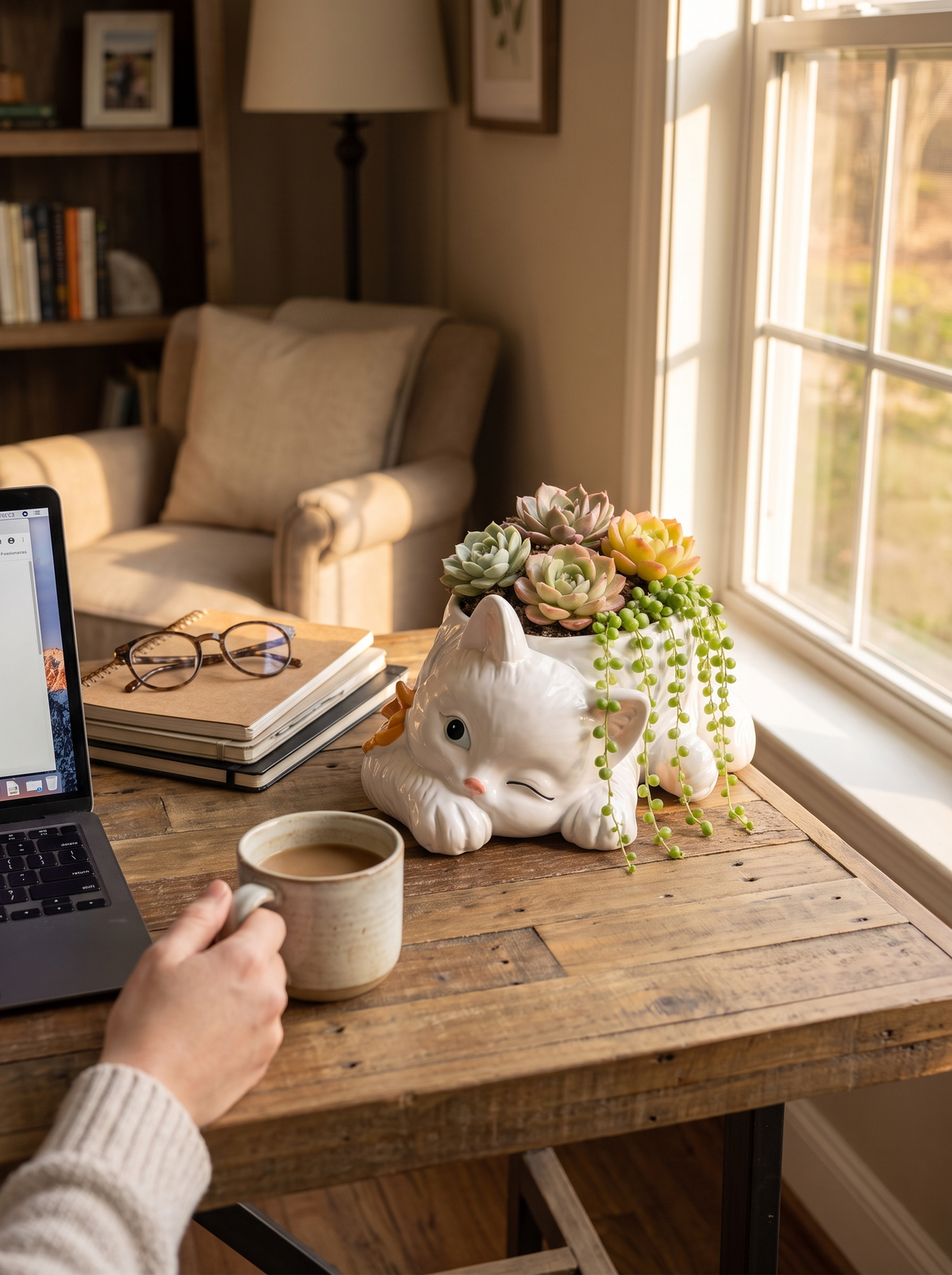 Winking Cat Bow Tie Planter: A Desk Companion