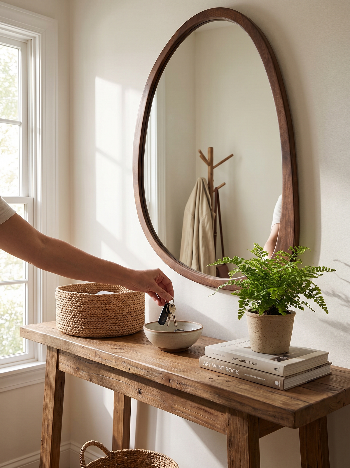 Walnut Irregular and Octagon Wall Mirror: Playful Or Tailored
