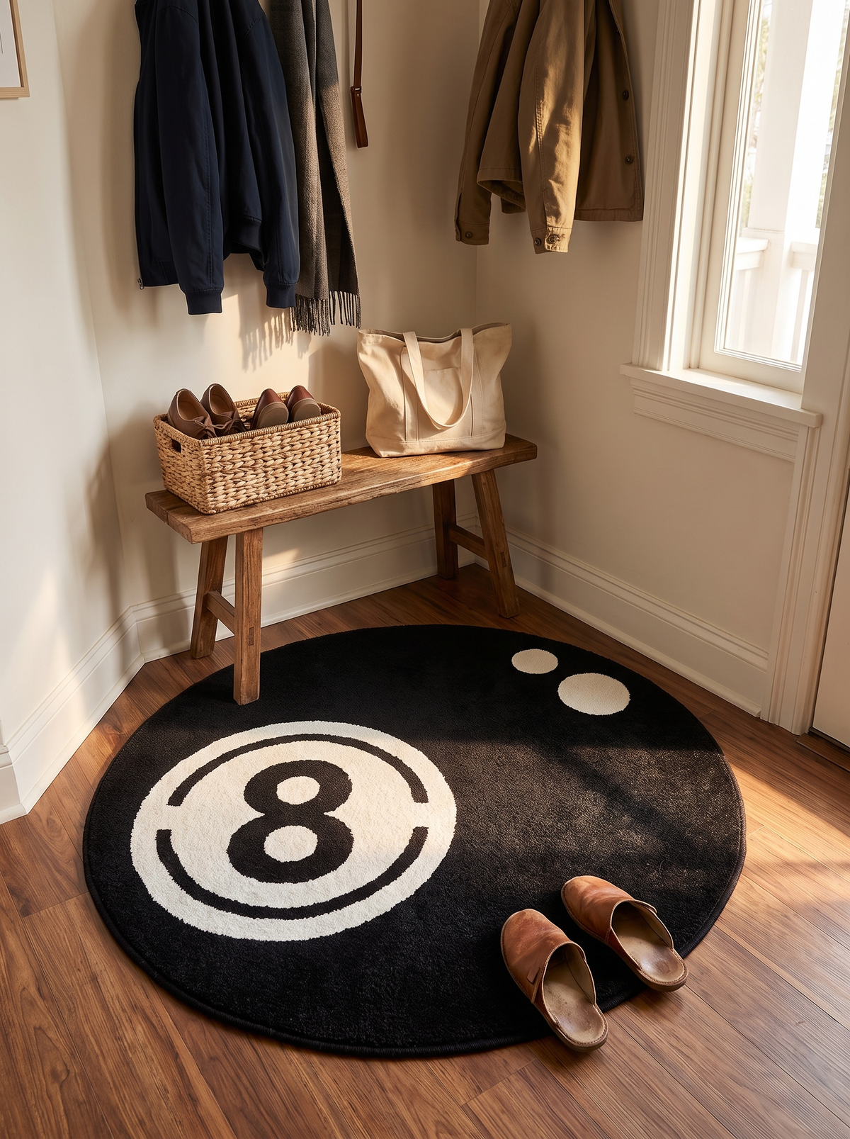Black Eight Ball Round Rug: Fits Awkward Corners