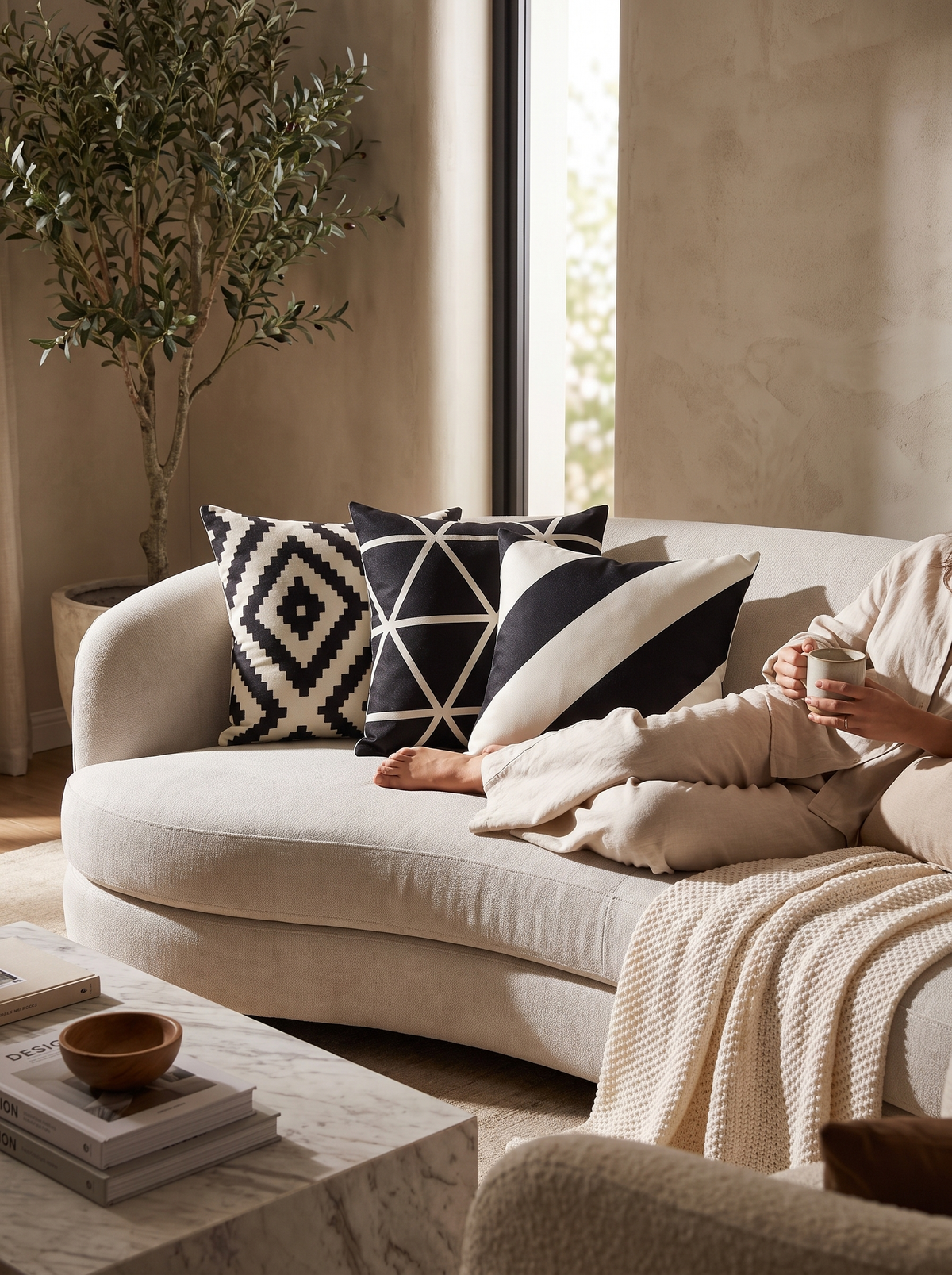 Black Geometric Linen Cushion Cover: Sharp Lines, Soft Fabric