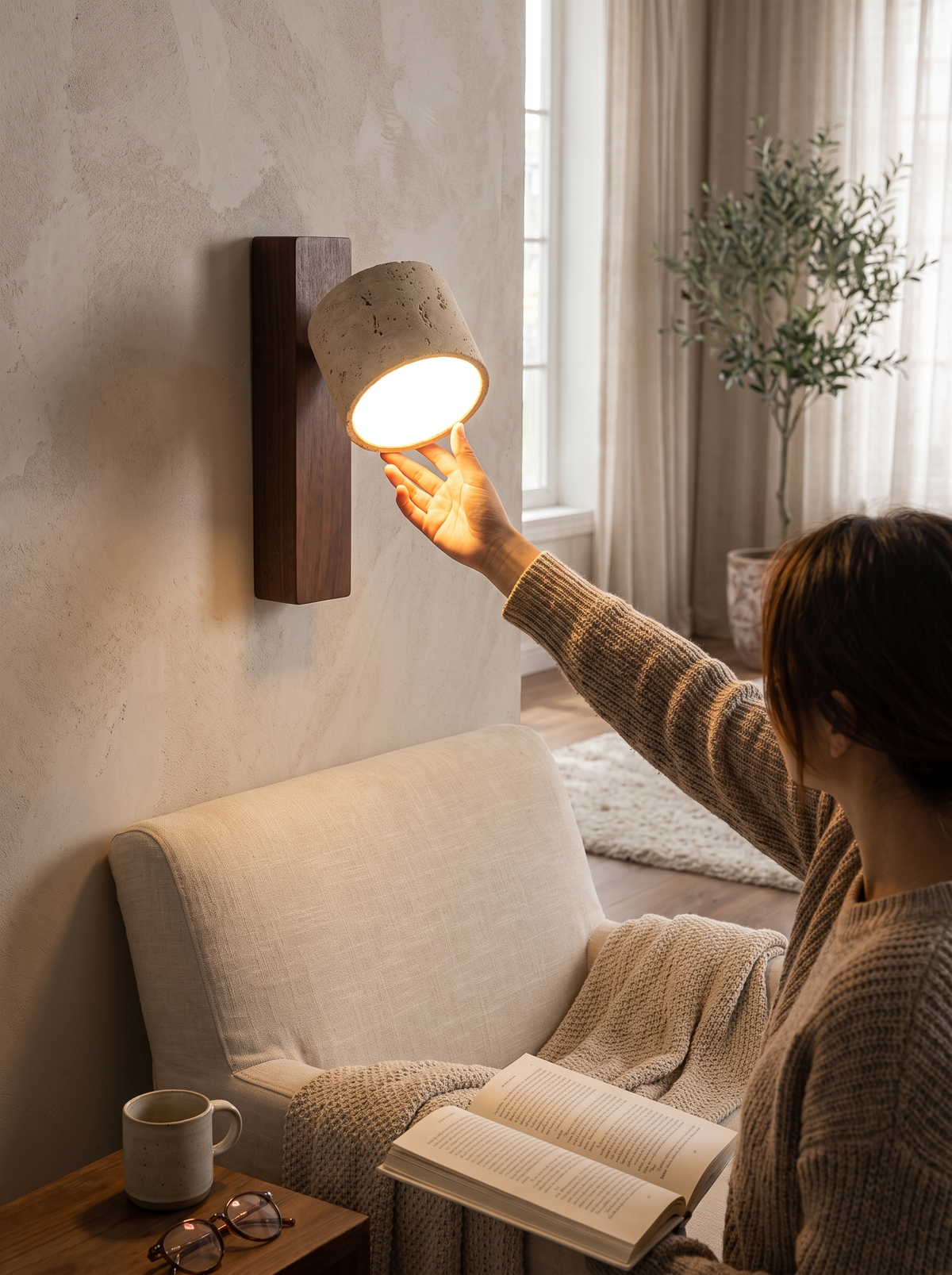 Wabi Sabi Travertine Stone Wall Lamp: Turn It Toward You
