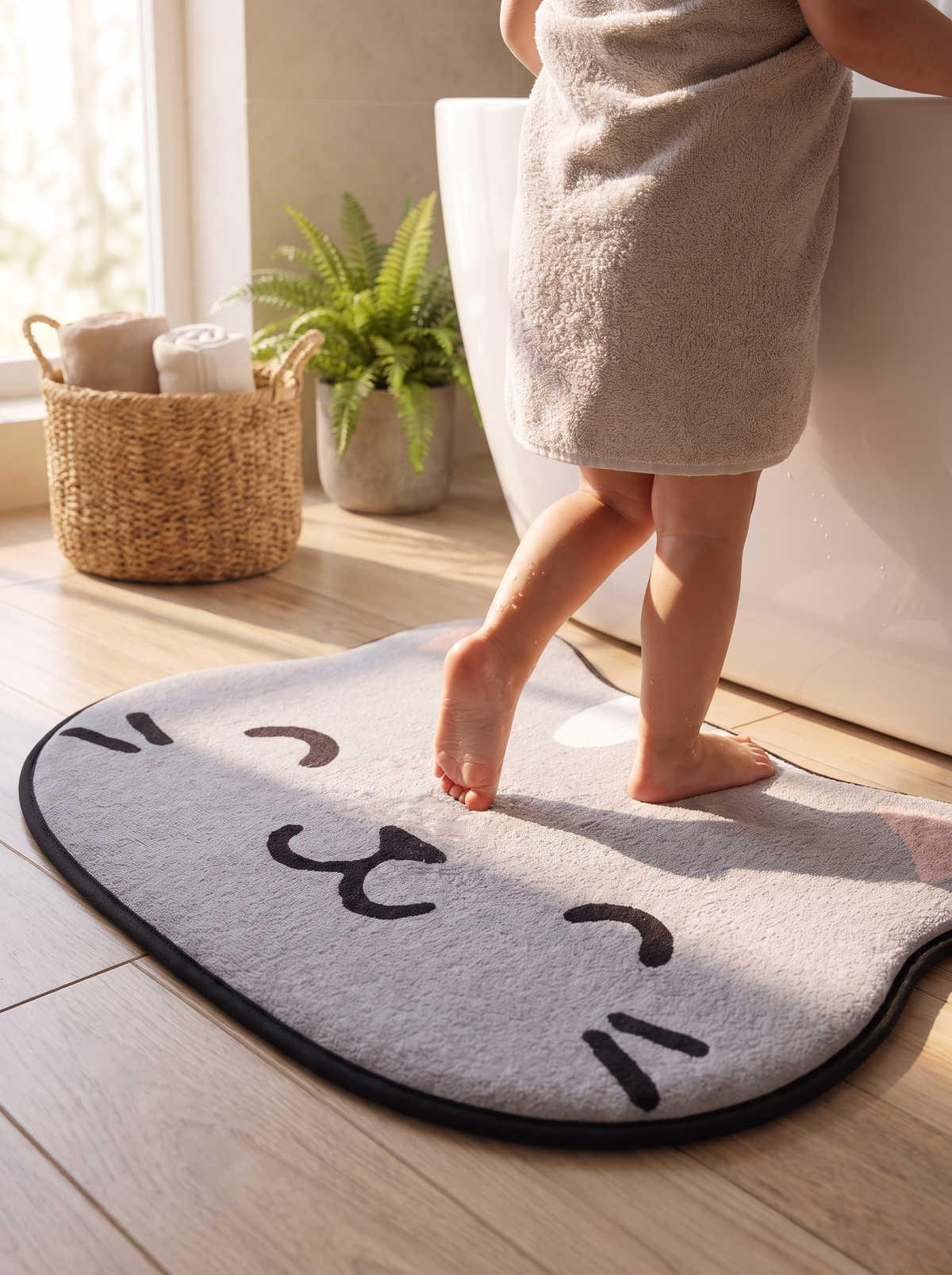 Cartoon Animal Flannel Bath Mat: A Soft Landing