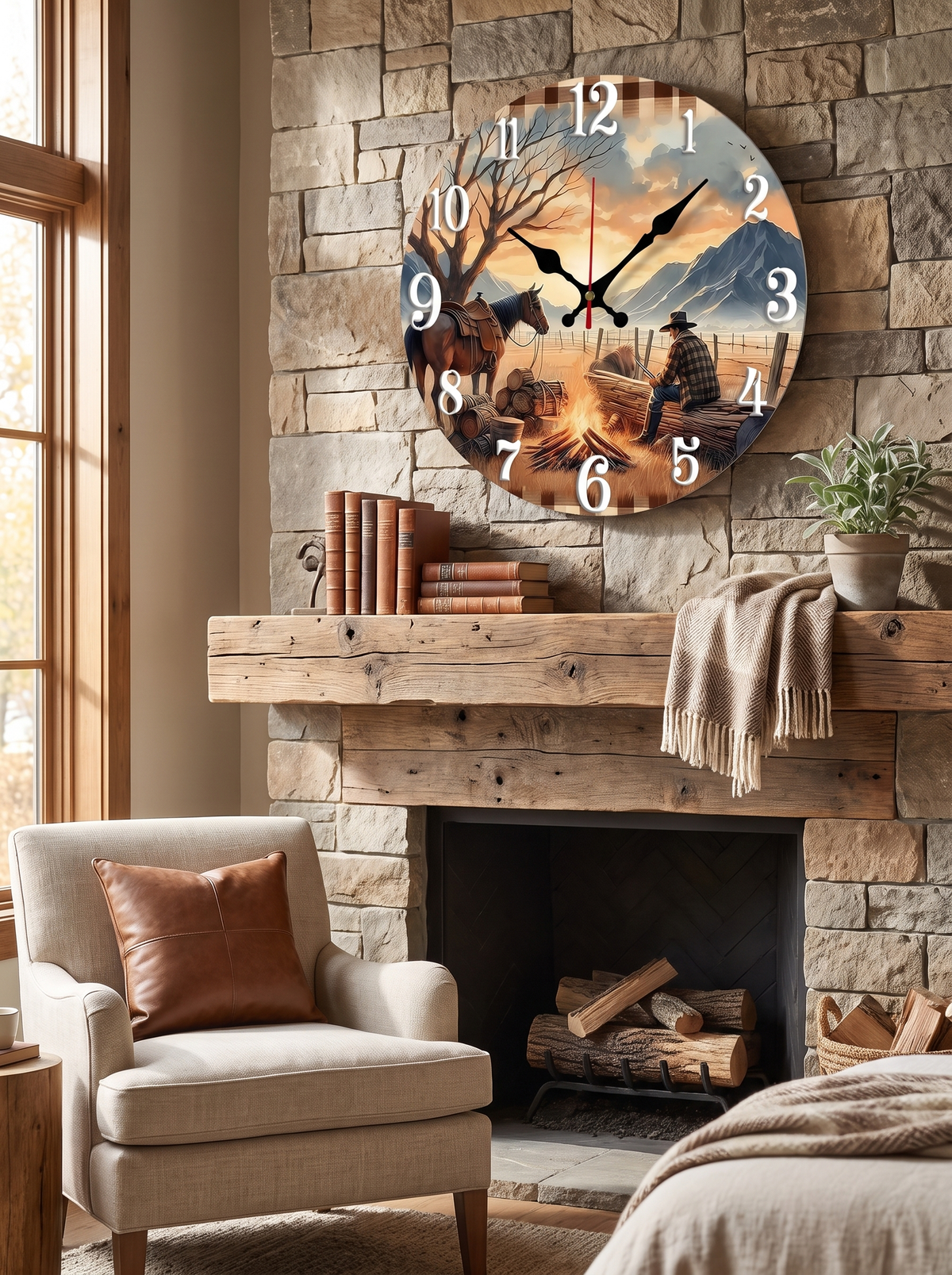 Cowboy and Horse Wooden Wall Clock: Quiet Enough For Anywhere